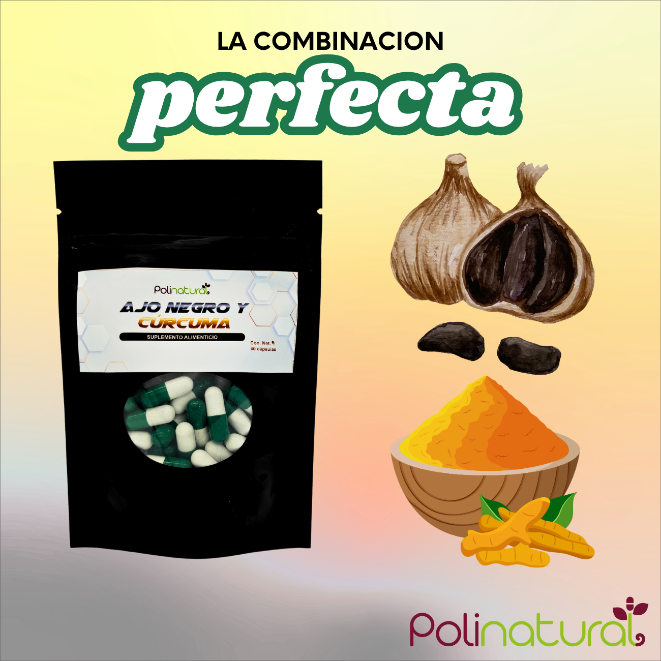 Ajo negro y Curcuma 180 capsulas