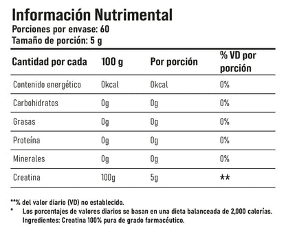 Creatina 100% Pura grado farmacéutico 300g